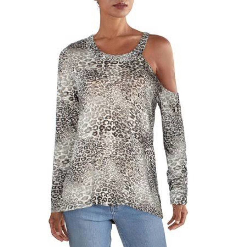 INC International Concepts Metallic Animal Print Cold Shoulder Top Size Large